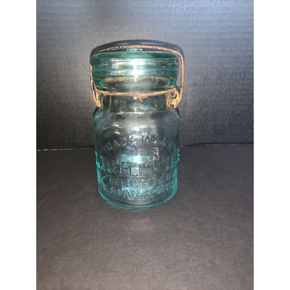 Vintage Putnam 5 Lightning Aqua Pint Fruit Jar Registered US Patent